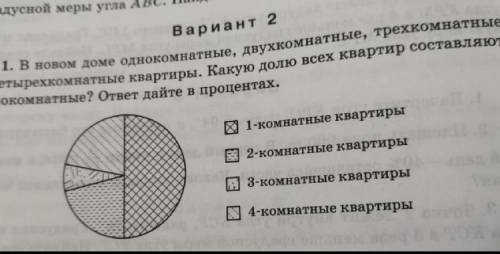 Новом доме однокомнатные, двухкомнатные, трёхкомнатная, четырёх комнатные квартиры. Какую долю всех