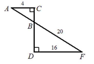 Прямая CD перпендикулярна прямым АС и DF (см. рисунок). BF = 20, DF = 16, AC = 4. Найдите длину отре