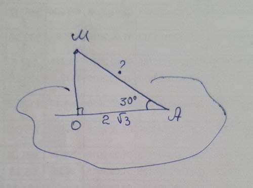 из точки М к плоскости проведи наклонная , котороая составляет с плоскости уголь 30°. Найдите длину