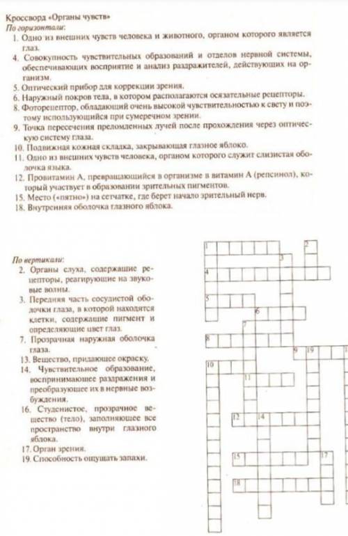 Кроссворд по биологии, 8 класс . ​