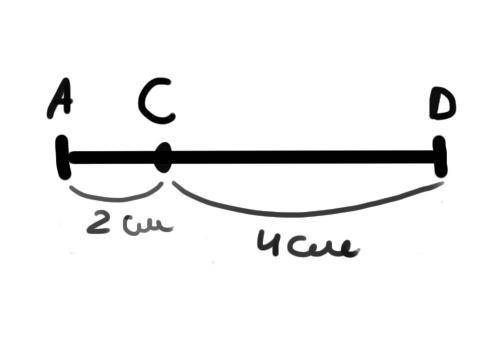побудуй відрізок AD завдовжки 6 см познач на ньому точку C так що відрізок CD був удвічі довший за в