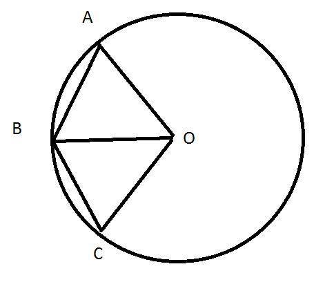 В окружности проведены хорды АВ и ВС, каждая из которых в 2 раза меньше диаметра окружности. Найдите