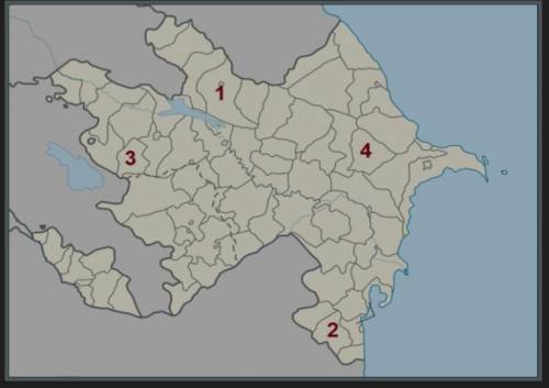 Какой район Азербайджана богат месторождениями железных руд? A) 1B) 2C) 3D) 4E) Вопрос (изображение)