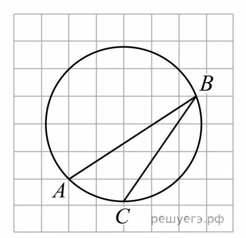 На клетчатой бумаге с размером клетки 1 × 1 изображён вписанный в окружность угол ABC. Найдите его г