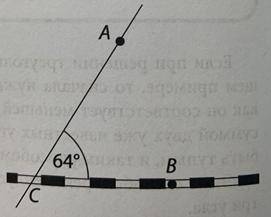 Шоссе и железная дорога пересекаются под углом в 64 (рисунок). Найдите расстояние отпоселка А до жел
