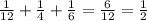 \frac{1}{12} + \frac{1}{4} + \frac{1}{6} = \frac{6}{12 } = \frac{1}{2}