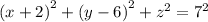 {(x + 2)}^{2} + {(y - 6)}^{2} + {z}^{2} = {7}^{2}