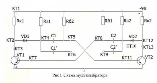 1.В чому відмінність схеми симетричного мультивібратора від несиметричного та відмінність їх вихідни