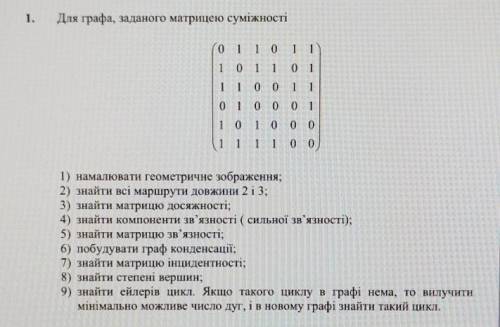 Для графа, заданого матрицею суміжності знайти:... Приветствую ,