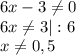 6x - 3 \neq 0\\6x \neq 3|:6\\x \neq 0,5