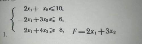 (2x1-4 x2< 10, -2x1-+3x2< 6, 2x1+4x2> 8, F=2x1-1-3x2)