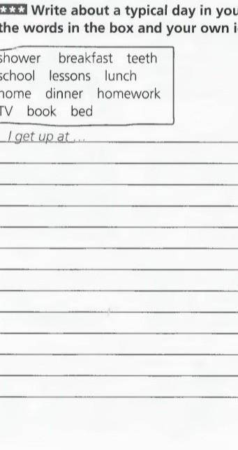 5*** Write about a typical day in your life. Use the words in the box and your own ideas, too. showe