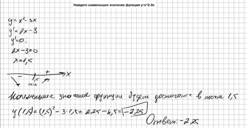 Найдите наименьшее значение функции у=х^2-3х​