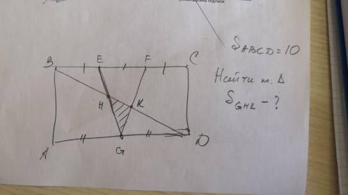 S треугольника ABC=10 Найти S закрашенной части.