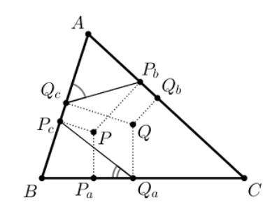 Точки P и Q изогонально сопряжены относительно треугольника ABC. Обозначим через Pa, Pb и Pc проекци