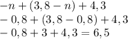 -n+(3,8-n)+4,3\\-0,8+(3,8-0,8)+4,3\\-0,8+3+4,3 = 6,5