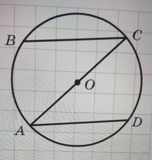 Через кінці діаметра AC кола з центром О проведено рівні хорди ВС і AD так, як зобра- жено на рисунк