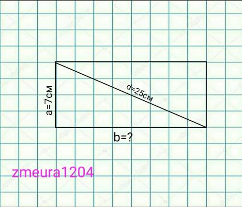 Одна сторона прямоугольника 7см, а диагональ 25см. Найдите соседнюю сторону прямоугольника ​