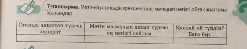 7-тапсырма. Мәтіннің стильдік ерекшелігіне, мәтіндегі негізгі ойға сипаттама жазыңдар. Стильді анықт