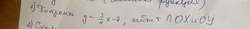 Построить y=3/4x-7, найти т. пересечение OX и OY