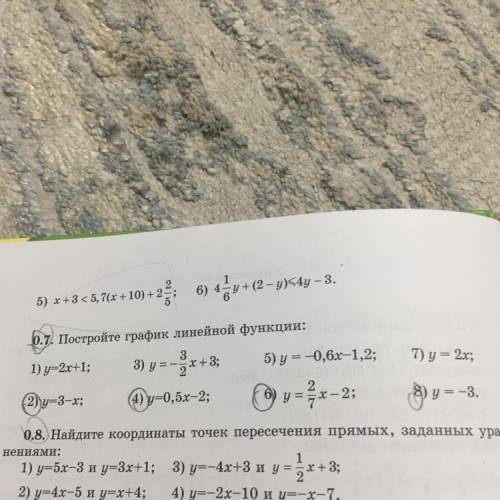 0.7. Постройте график линейной функции: 3 1) y=2x+1; 3) y =-x+ 5) y = -0,6х-1,2; 3; 7) y = 2х; (2=3-