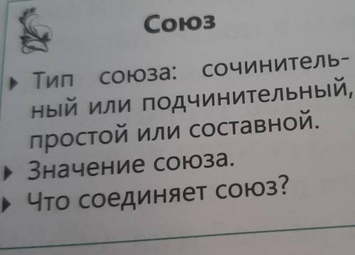 Составьте визитную кар- точку сочинительного союза. Включите в нее указанные пункты.