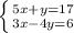 \left \{ {{5x+y=17} \atop {3x-4y=6}} \right.