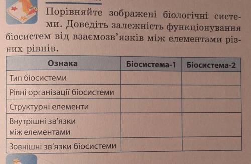 Порівняйте зображені біологічні систе- ми. Доведіть залежність функціонування біосистем від взаємозв