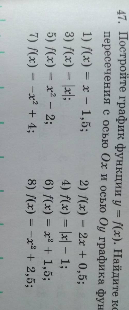 нужно 1 и 5 сделать и все Постройте график функции y = f(x). Найдите координаты точек пересечения с