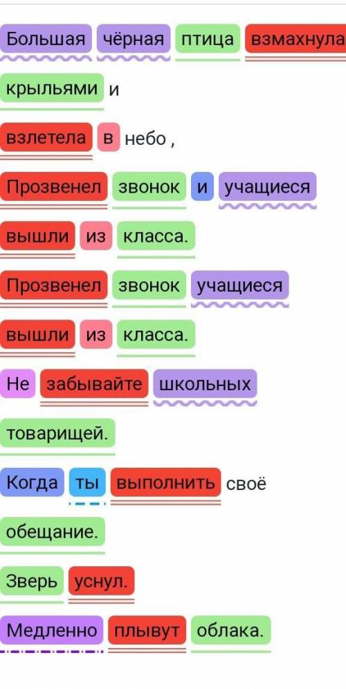 Расставьте знаки препинания. Сделайте синтаксический разбор предложений, Большая чёрная птица взмахн