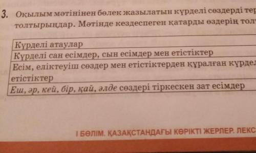 3. Оқылым мәтінінен бөлек жазылатын күрде. толтырыңдар. Мәтінде кездеспеген қатард Күрделі атаулар К