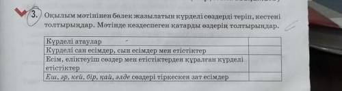 3. Оқылым Мәтінінен бөлек жазылатын күрделі сөздерді теріп, кестені толтырыңдар. Мәтінде кездеспеген