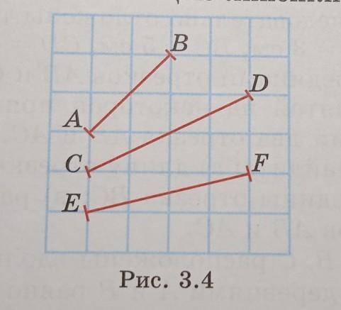 3.2. На клетчатой бумаге изобразите отрезки AB, CD, EF, как пока- зано на рисунке 3.4. С линейки изм
