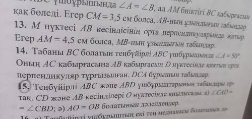 14. табаны BC болатын тенбуйирли ABC ушбурышында ушбырышында A=50°. Онын AC кабыргасына AB кабыргасы