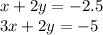 x + 2y = - 2.5 \\ 3x + 2y = - 5