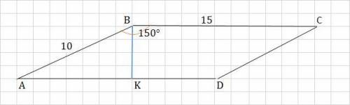 Нужно . Заранее <3 У паралелограмі ABCD AB = 10 см, ВС = 15 см, кут B = 150°. Знайдіть висоти, пр