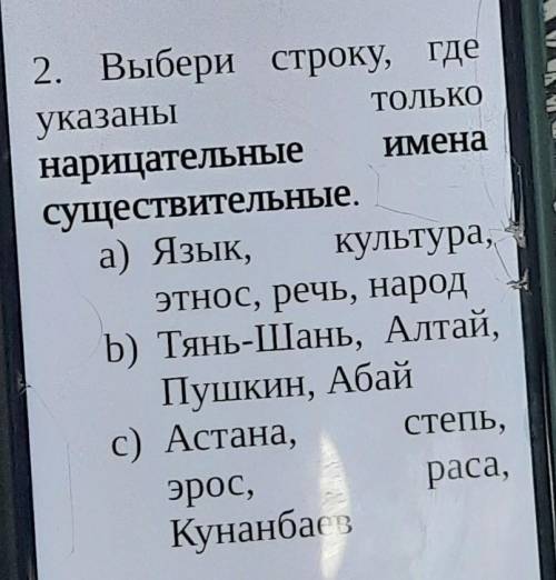 ТОЛЬКО 2. Выбери строку, где указаны нарицательные имена существительные. а) Язык, культура, ЭТНОС,