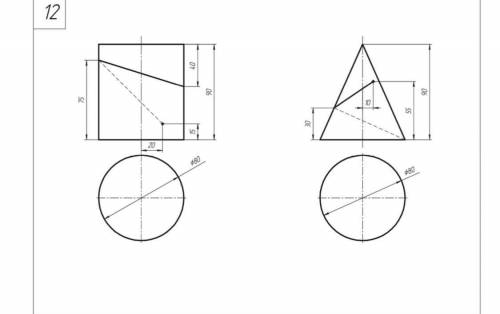 Начертить два чертежа на одном листе A3, построить недостающие проекции точек и линий на заданных по