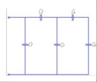 С1мкф=18 С2мкф=30 С3мкф=30 С4мкф=14 С6мкф=11 решить по примеру Определить общую ёмкость и заряд груп