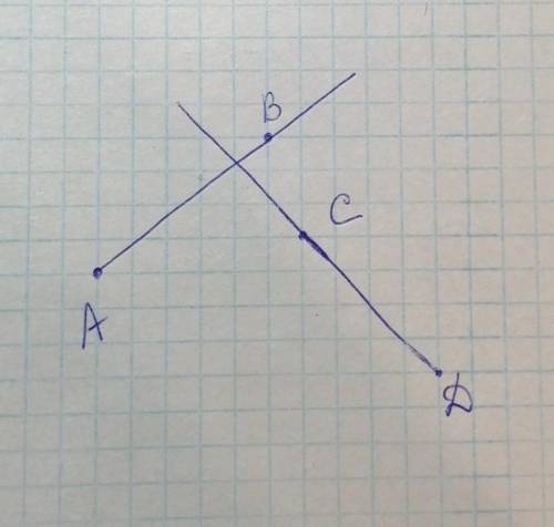 Отметьте четыре точки A, B, C и D так, чтобы 1 вариант) Луч AB пересекал прямую CD, а луч CD не пер