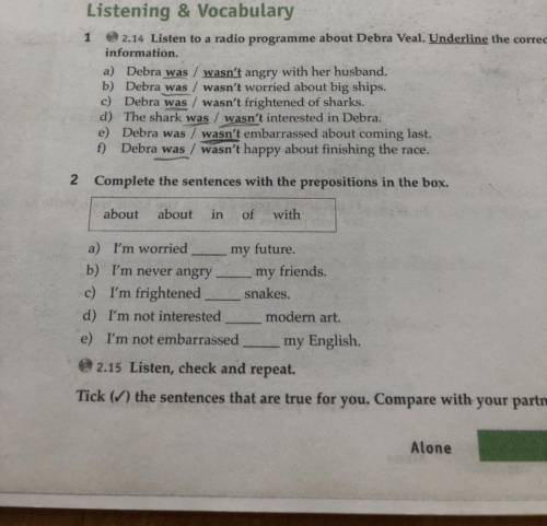 Complete the sentences with the preposition in the box