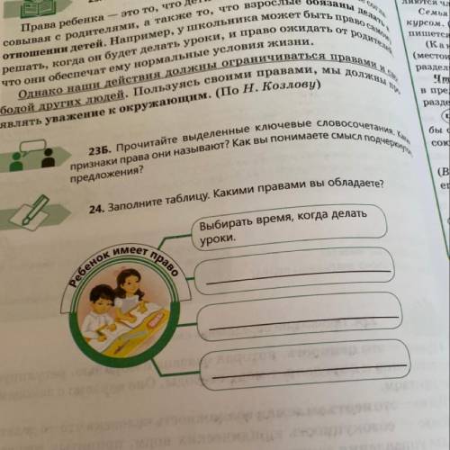 24. Заполните таблицу. Какими правами вы обладаете? Выбирать время, когда делать уроки.