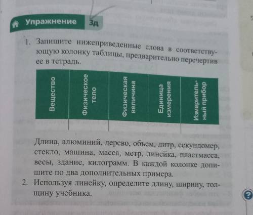 Запишите нижеприведённые слова в соответствующую колонку таблицы Предварительно перечертив её в тетр