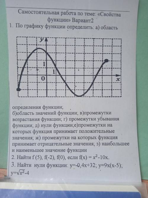 Самостоятельная работа по теме свойства функции 2 вариань