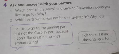 с английским 4 Ask and answer with your partner.1 Which parts of the Animé and Gaming Convention wou