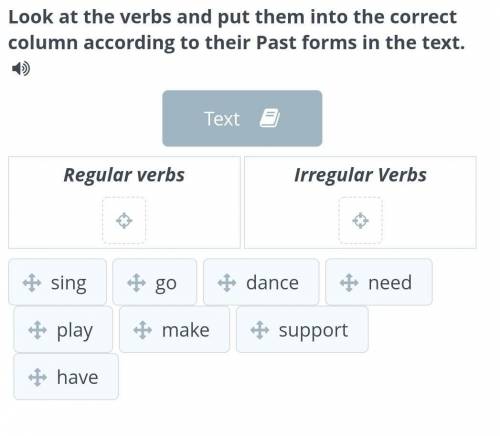 Look at the verbs and put them into the correct column according to their Past forms in the text. Re