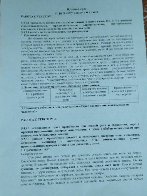 Нулевой срез по русскому языку в 6 классе РАБОТА С ТЕКСТОМ 1. 5.4.1.1 правильно писать гласные и сог