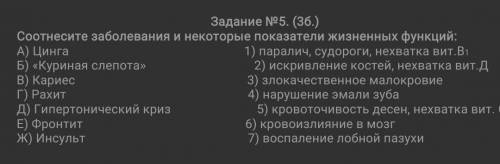 Задание №5. (3б.) Соотнесите заболевания и некоторые показатели жизненных функций:А) Цинга 1) парали