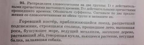 Распредедите славосочетания на две группы. 1) с действительными причастими настоящего времени 2)с де