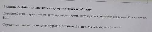 Задание 3. Дайте характеристику причастиям по образцу: Веривший сын - прич., несов. вид . время, нев